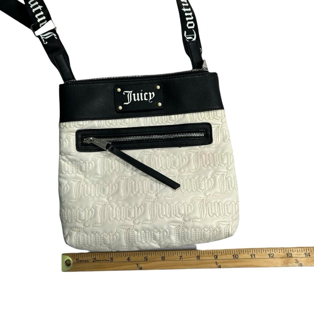 Juicy Couture Black White Crossbody Purse Bag Deboss Logo Adjustable Strap - Picture 9 of 10